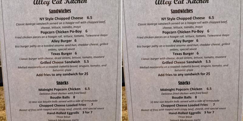 The Kickback Bar Menu