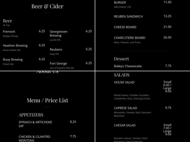 The Twisted Grapevine Menu