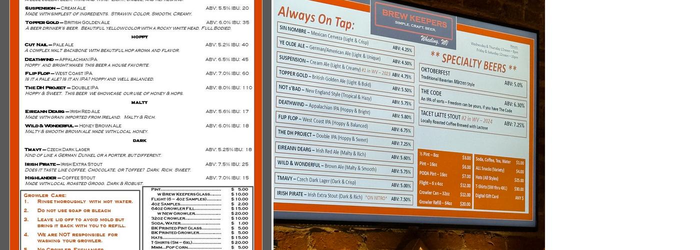 Brew Keepers Menu