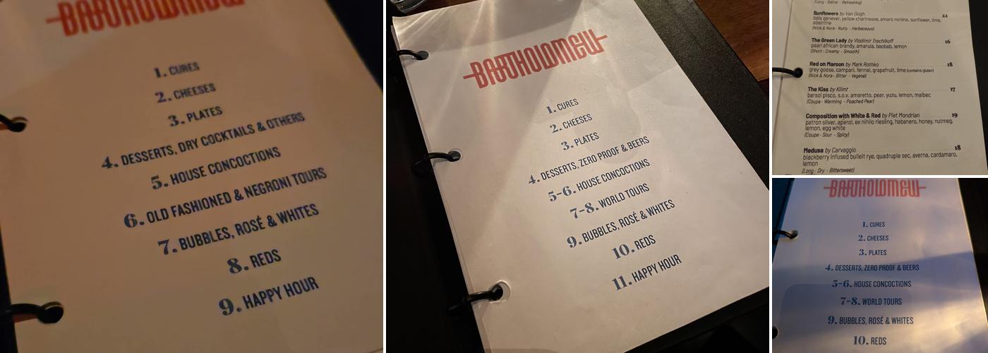Bartholomew Menu