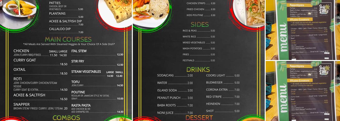 Irie Vibes Bar & Grill Menu