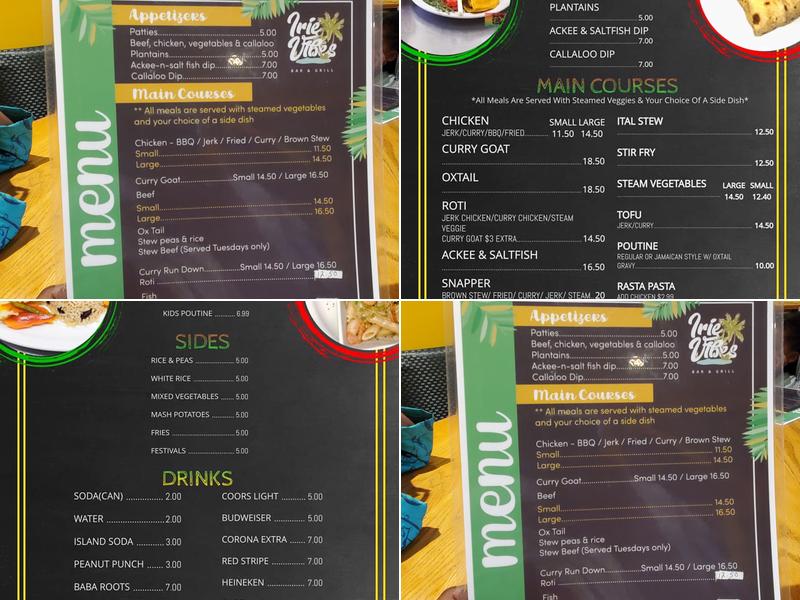 Irie Vibes Bar & Grill Menu