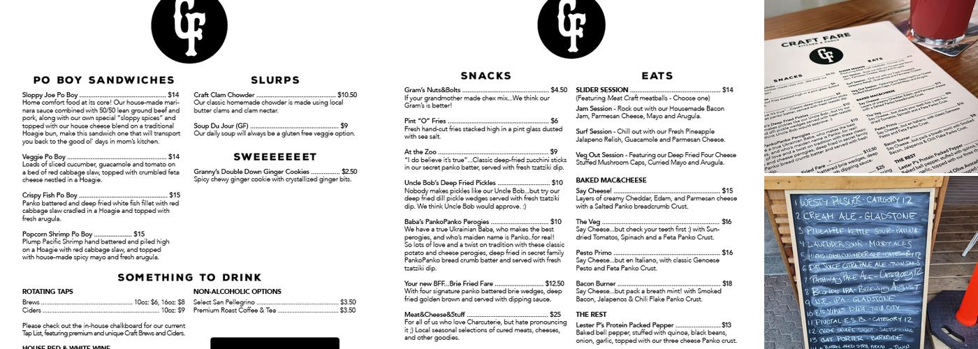 Craft Fare Menu