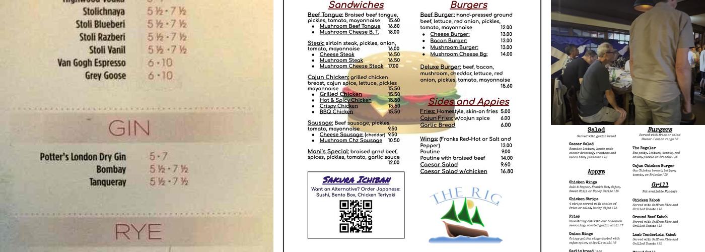 Squarerigger Pub Menu