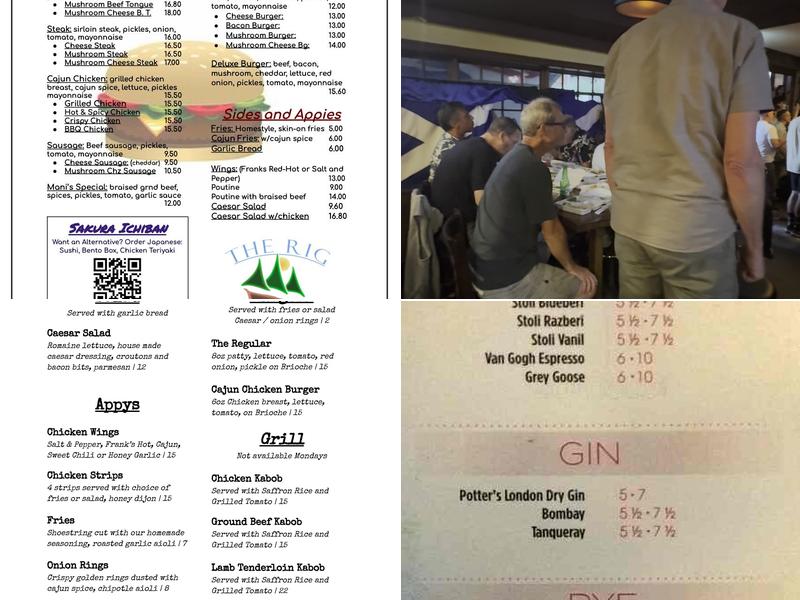 Squarerigger Pub Menu