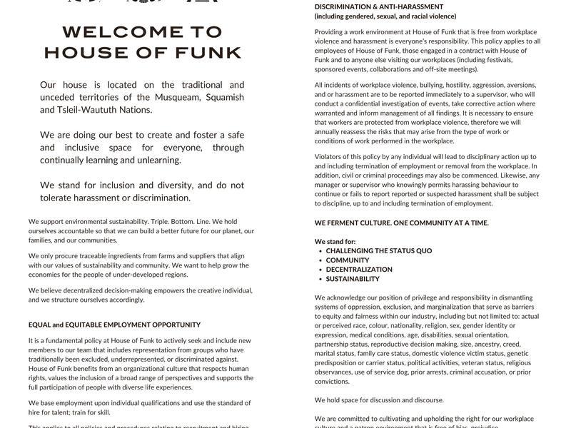 House of Funk Brewing Menu