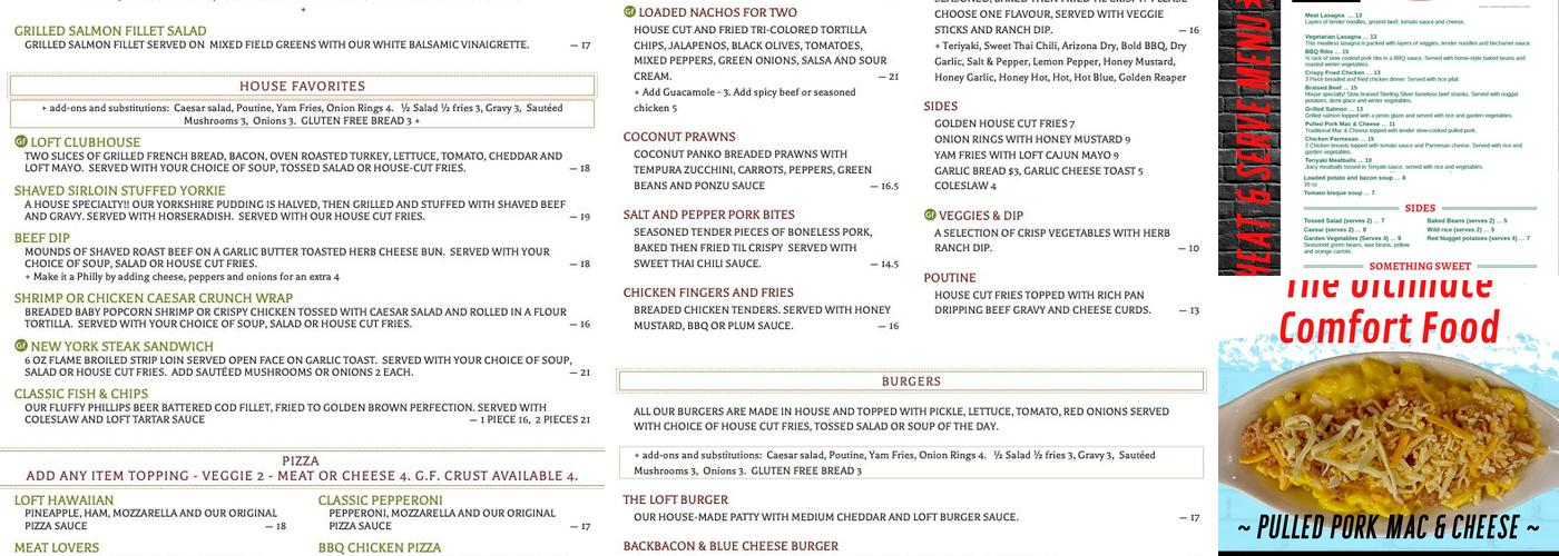 The Loft Pub Menu