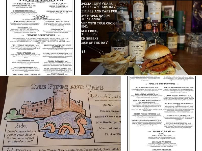 The Pipes and Taps Pub Menu