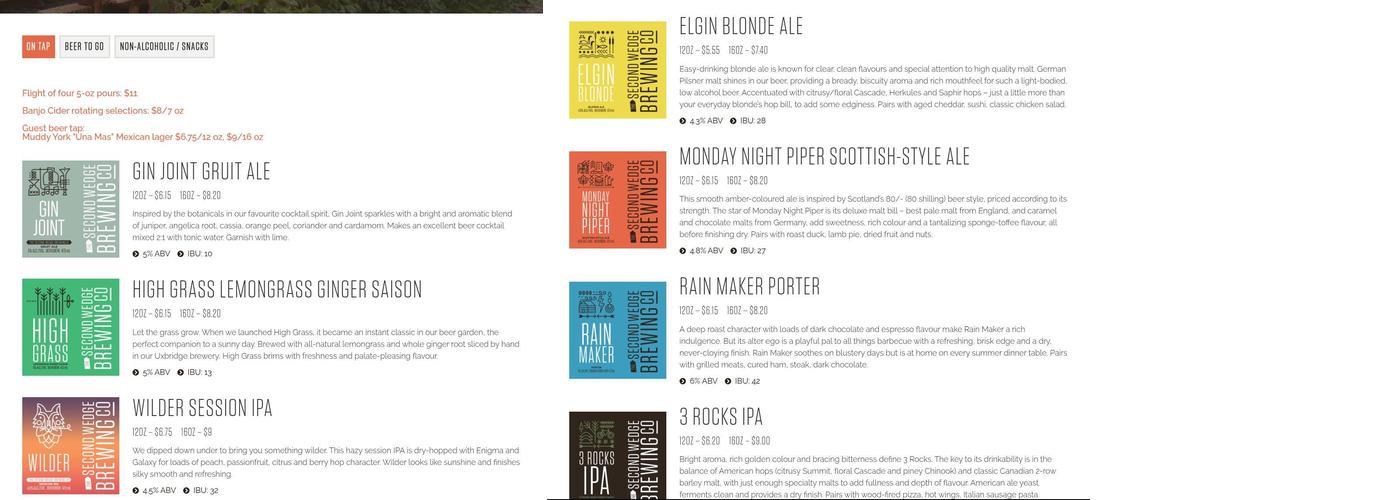 The Second Wedge Brewing Co. Menu