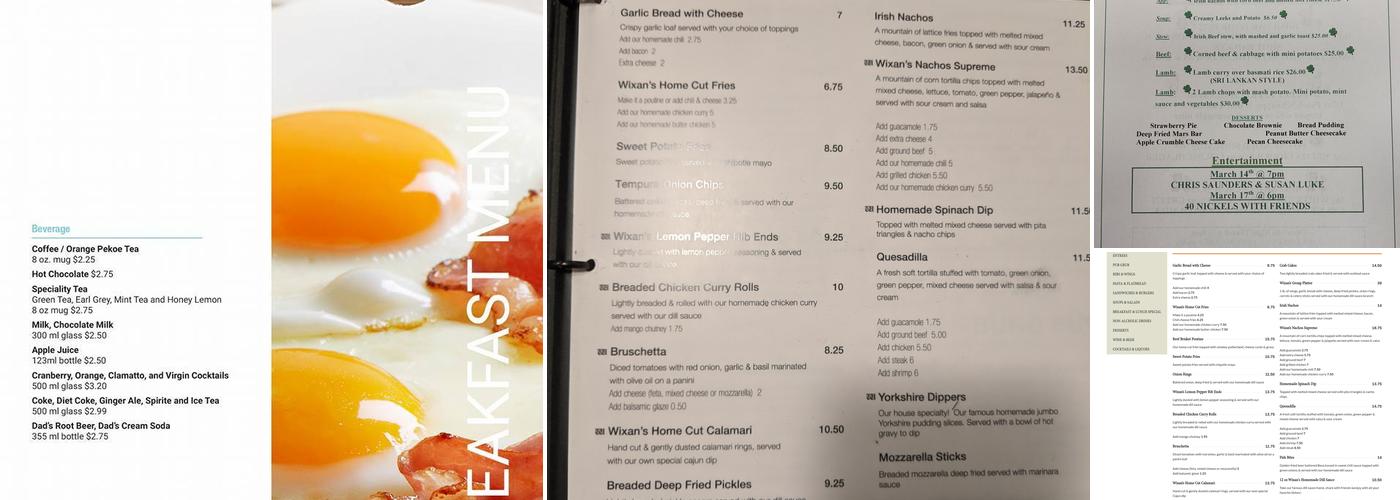 Wixan's Bridge Restaurant Menu