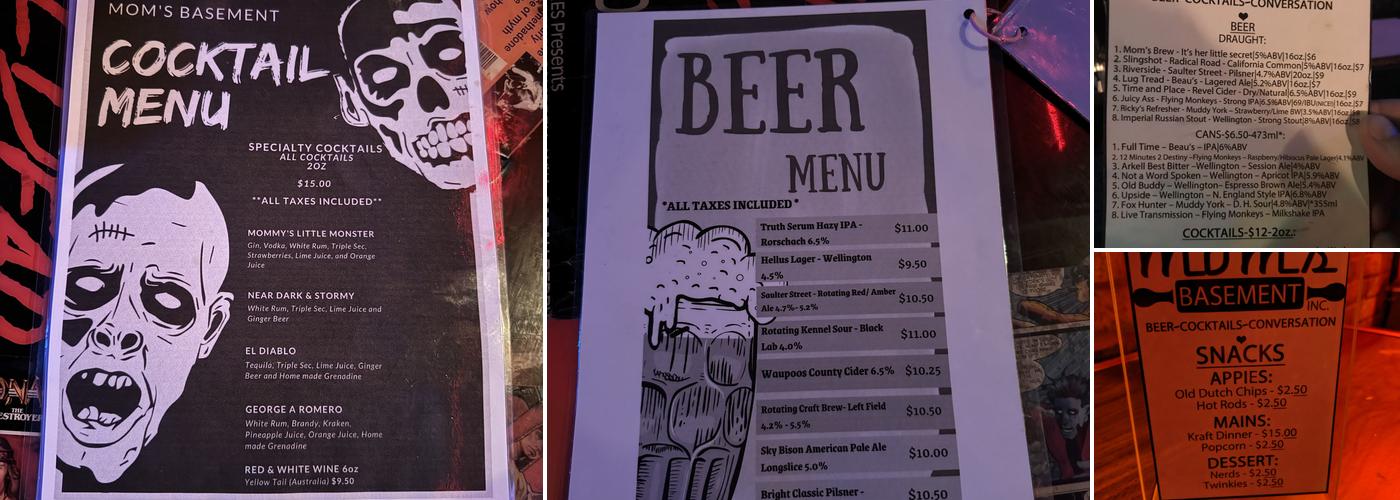Mom’s Basement inc. Menu