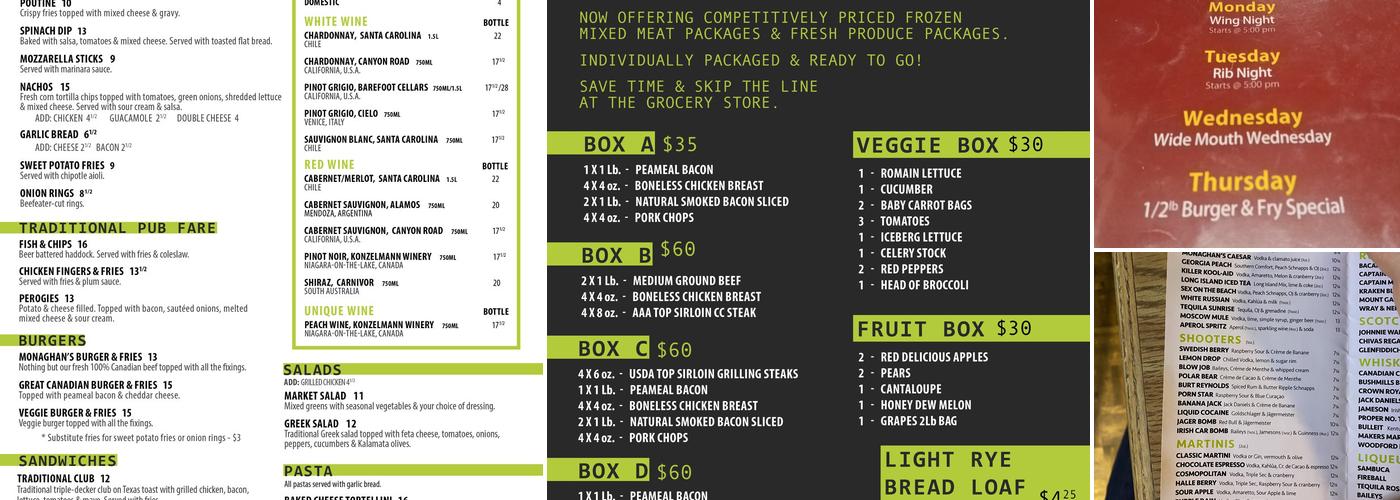 Monaghan's Sports Pub & Grill Menu