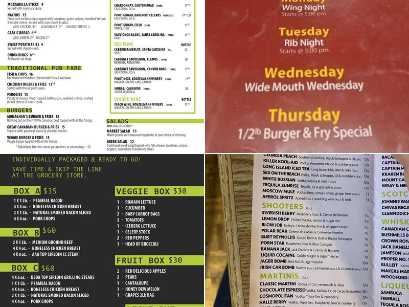 Monaghan's Sports Pub & Grill Menu