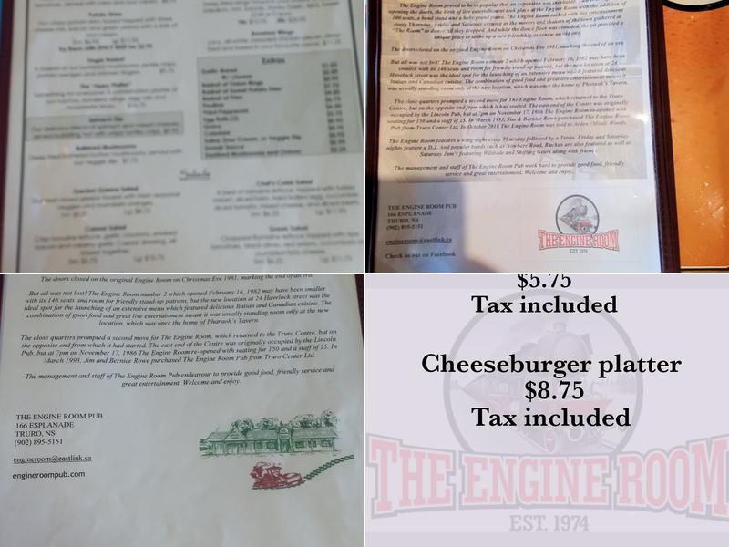 Engine Room Pub Menu