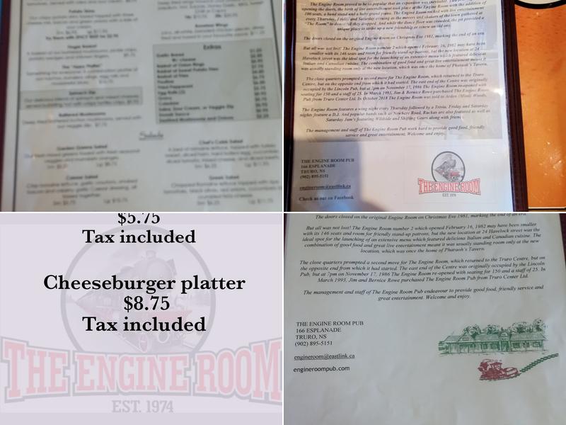 Engine Room Pub Menu