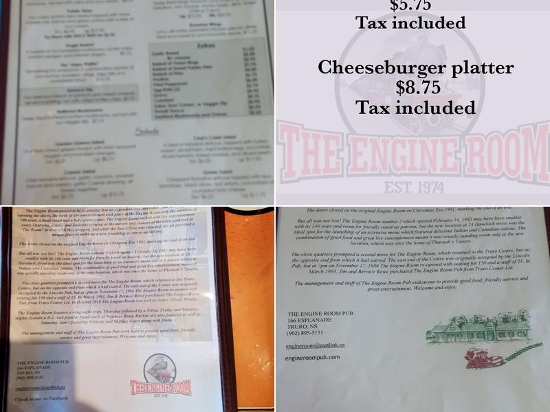 Engine Room Pub Menu
