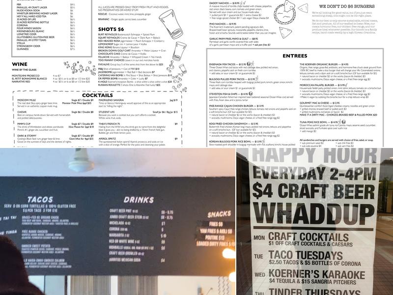 Koerner's Pub Menu