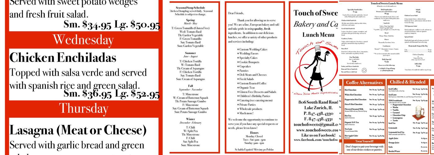 Touch of Sweets Bakery Menu