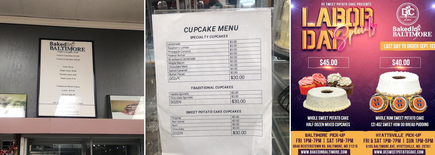 Baked In Baltimore Menu