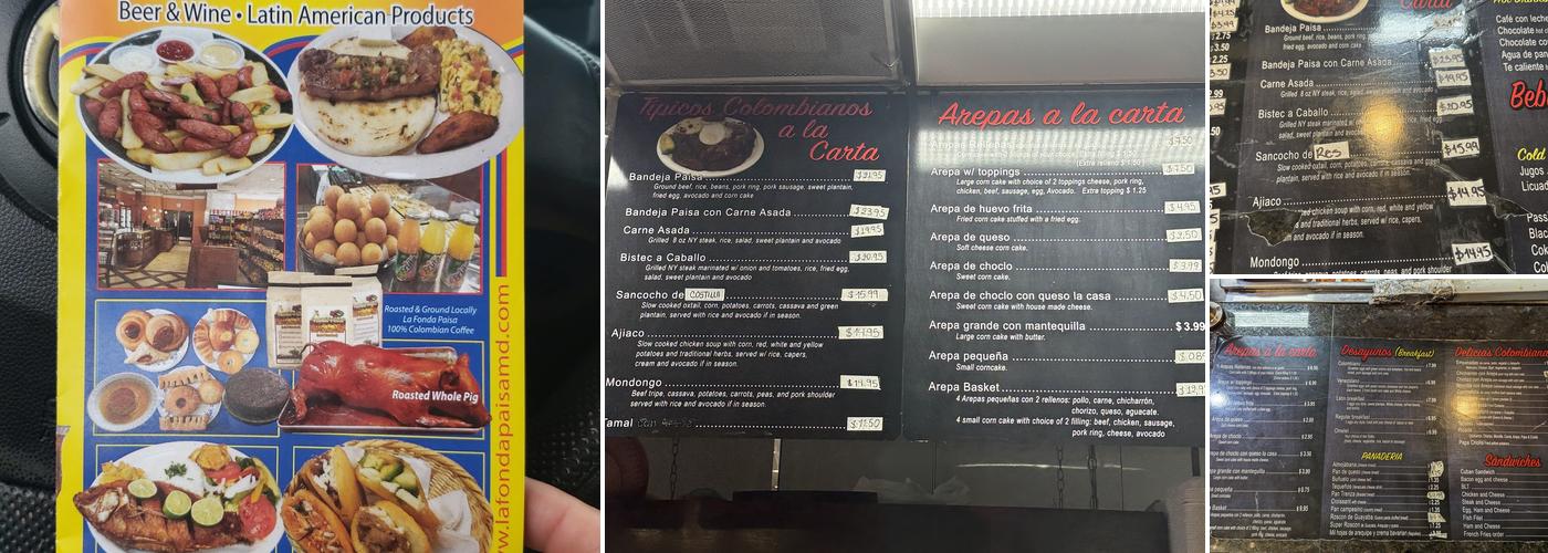La Fonda Paisa Menu