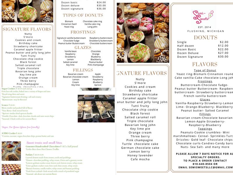 Semi-Sweets LLC Menu