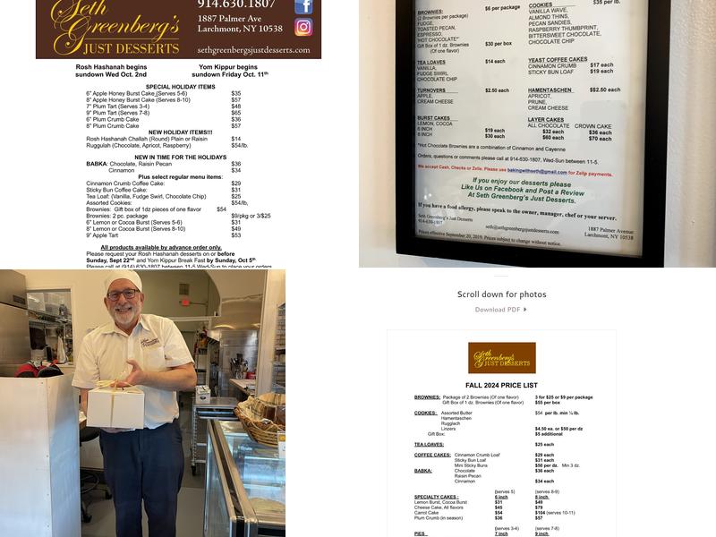 Seth Greenberg's Just Desserts Menu