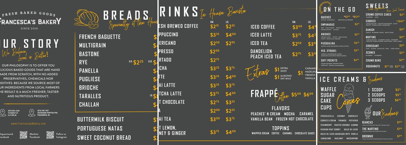 Francesca's Bakery Menu
