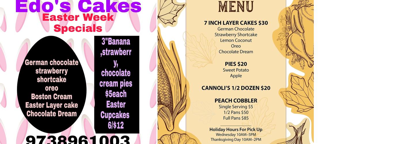 Edo's Cakes Menu
