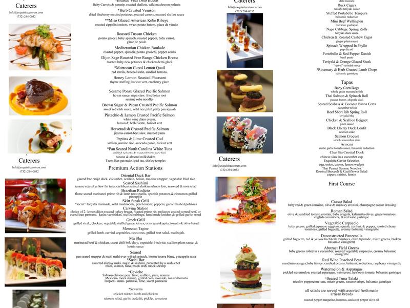 Exquisite Caterers Menu