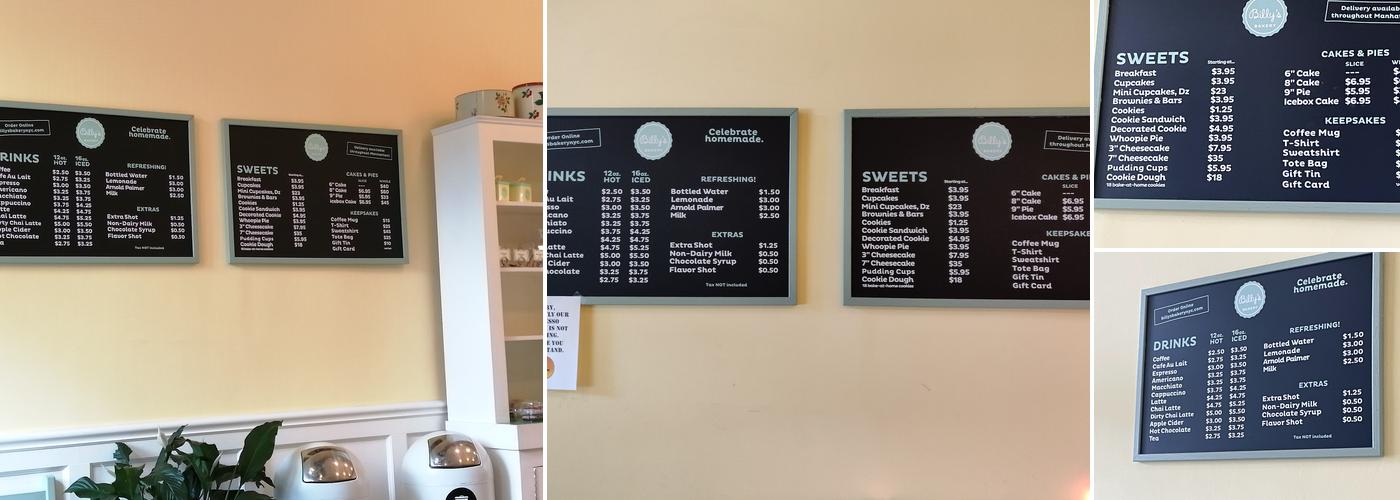 Billy's Bakery Menu