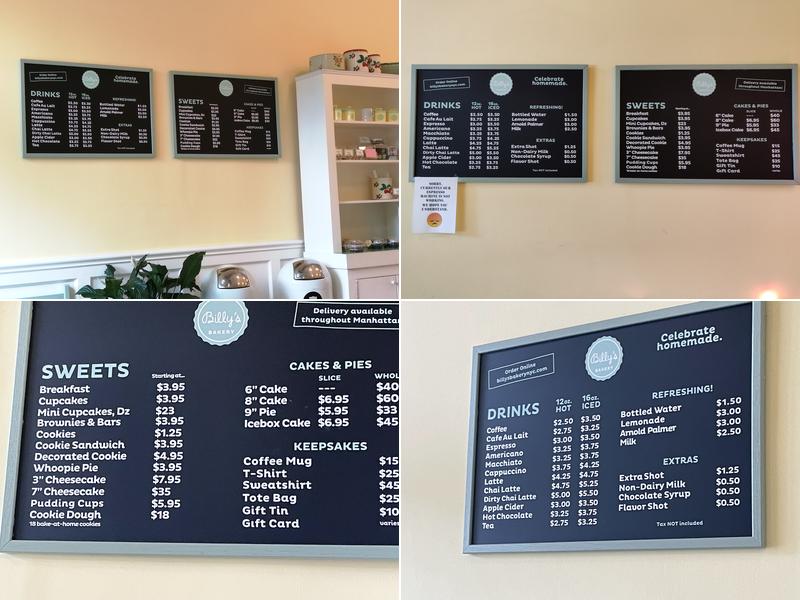Billy's Bakery Menu