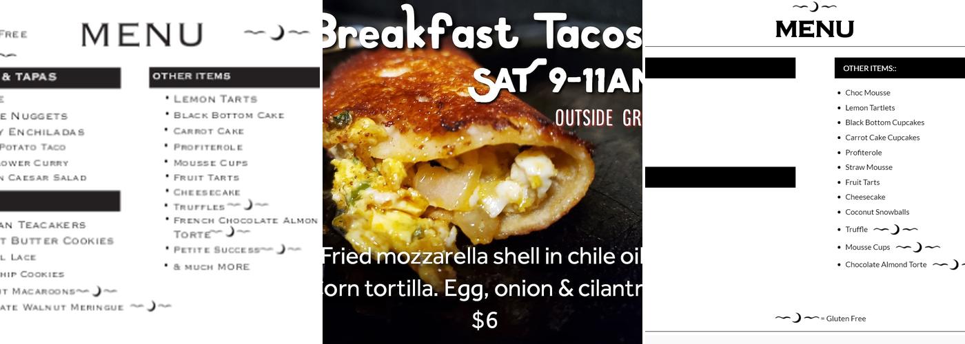 Camille's Bakery Menu