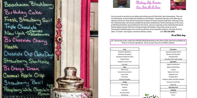 B's Cheesecakes Menu