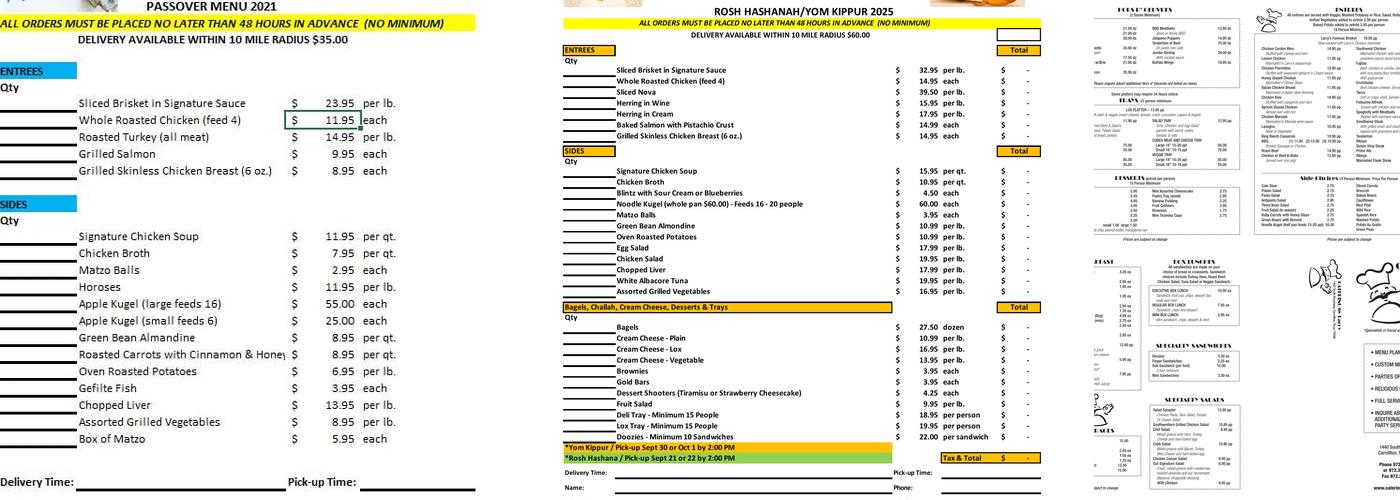 Meme & Pap's Catering Menu