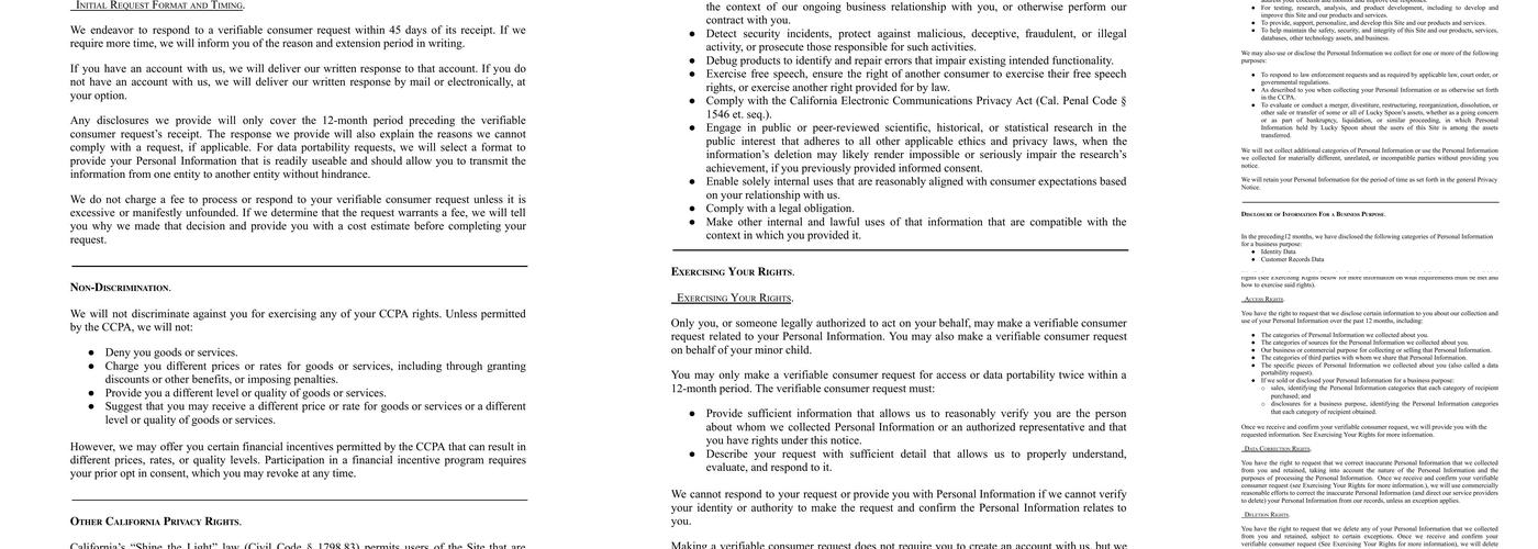 Lucky Spoon Bakery Menu