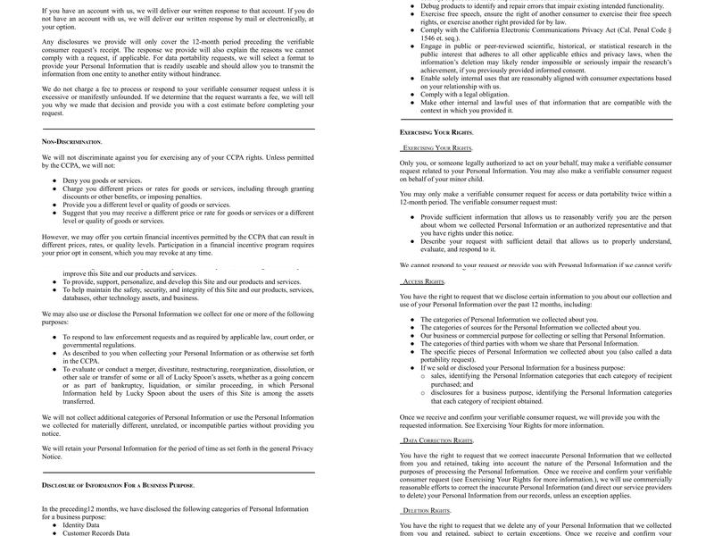 Lucky Spoon Bakery Menu