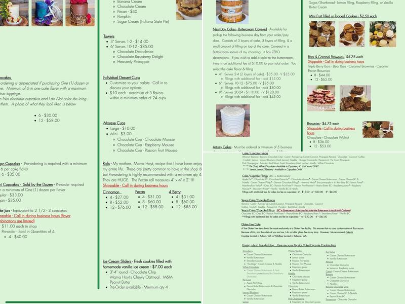 Lydia's Cakes and Confections Menu