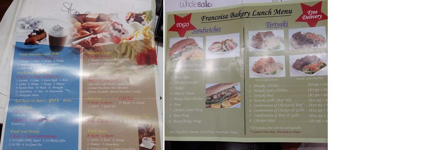Francois Bakery Menu
