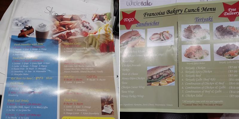 Francois Bakery Menu