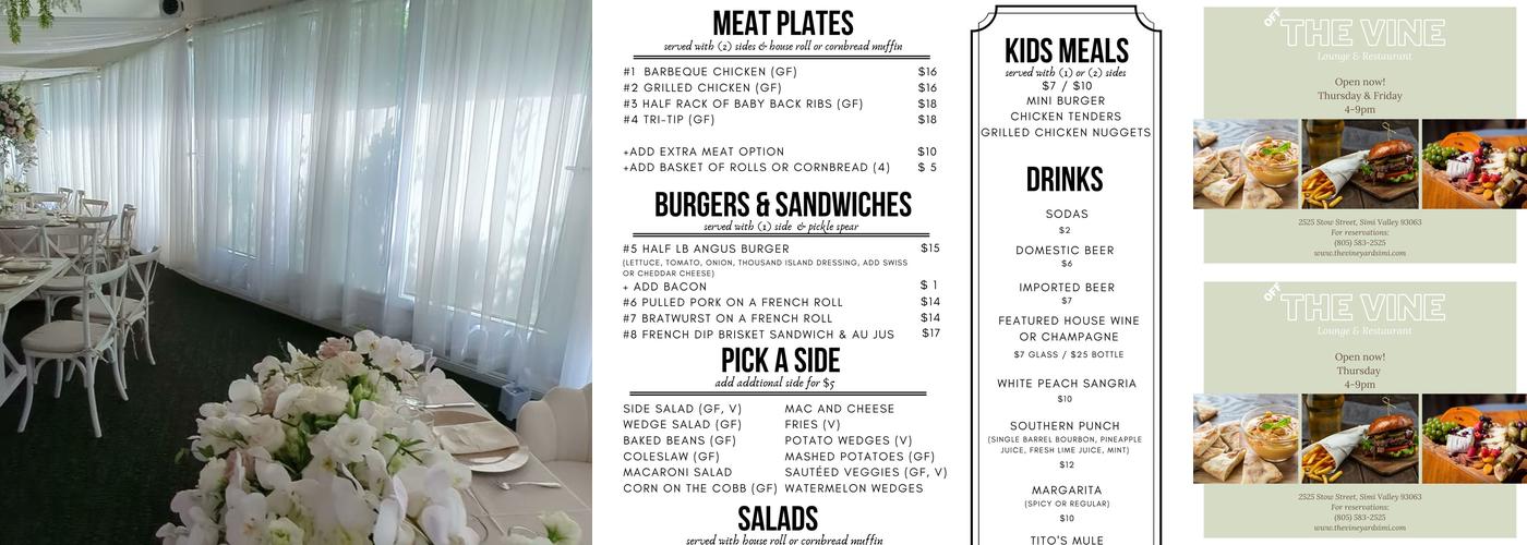 The Vineyards Menu