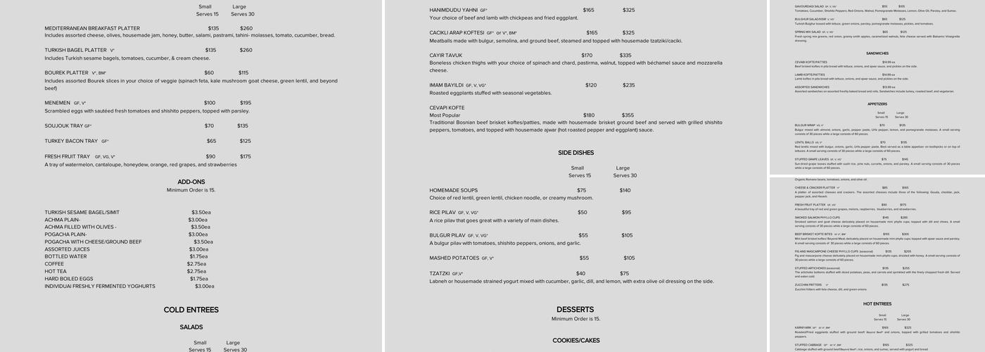 Simurgh Bakery Production Kitchen Menu