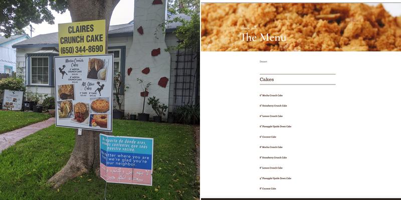 Claire's Crunch Cake Menu