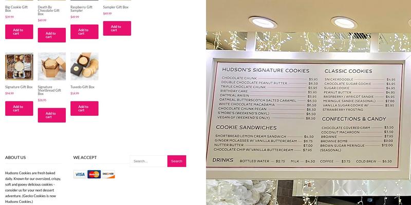 Hudsons Cookies Menu