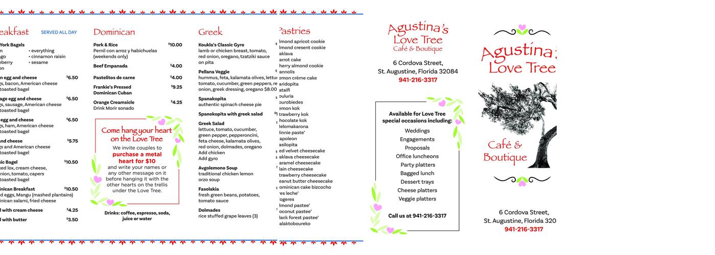 the Love Tree Cafe Menu