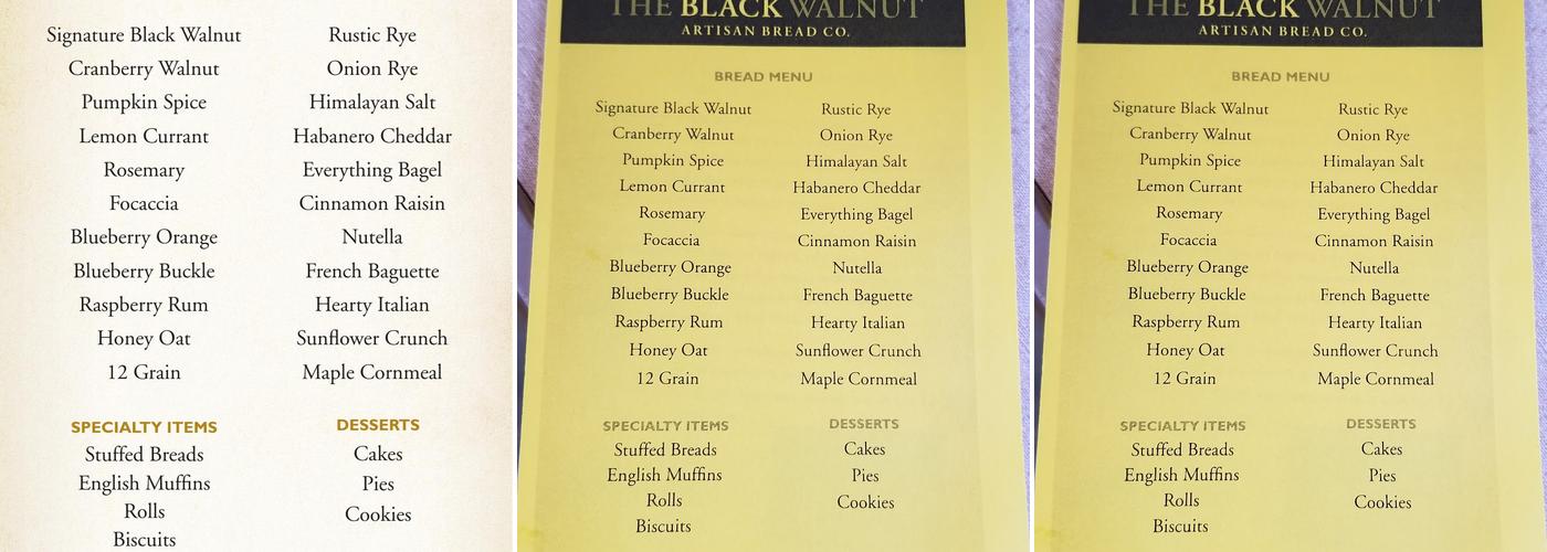 Black Walnut Bakery Menu