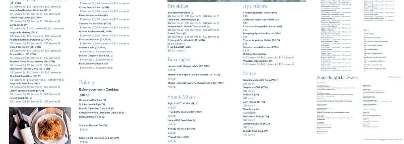 Baker's Best Catering Menu