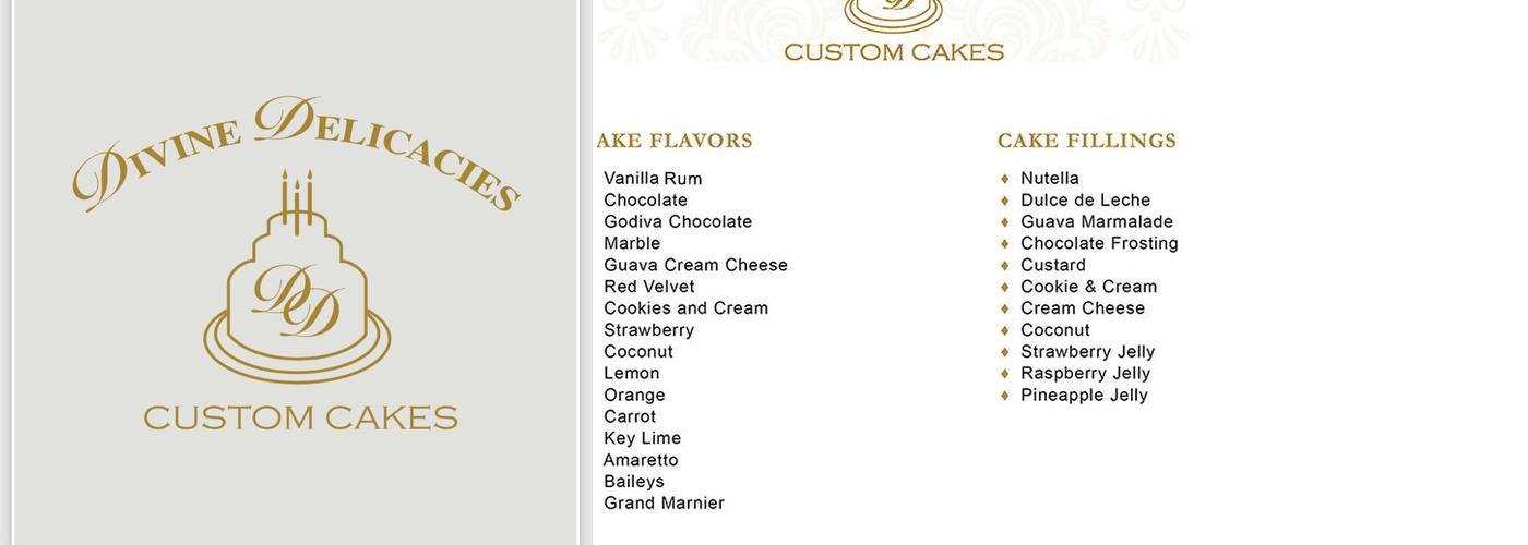 Divine Delicacies Cakes Menu