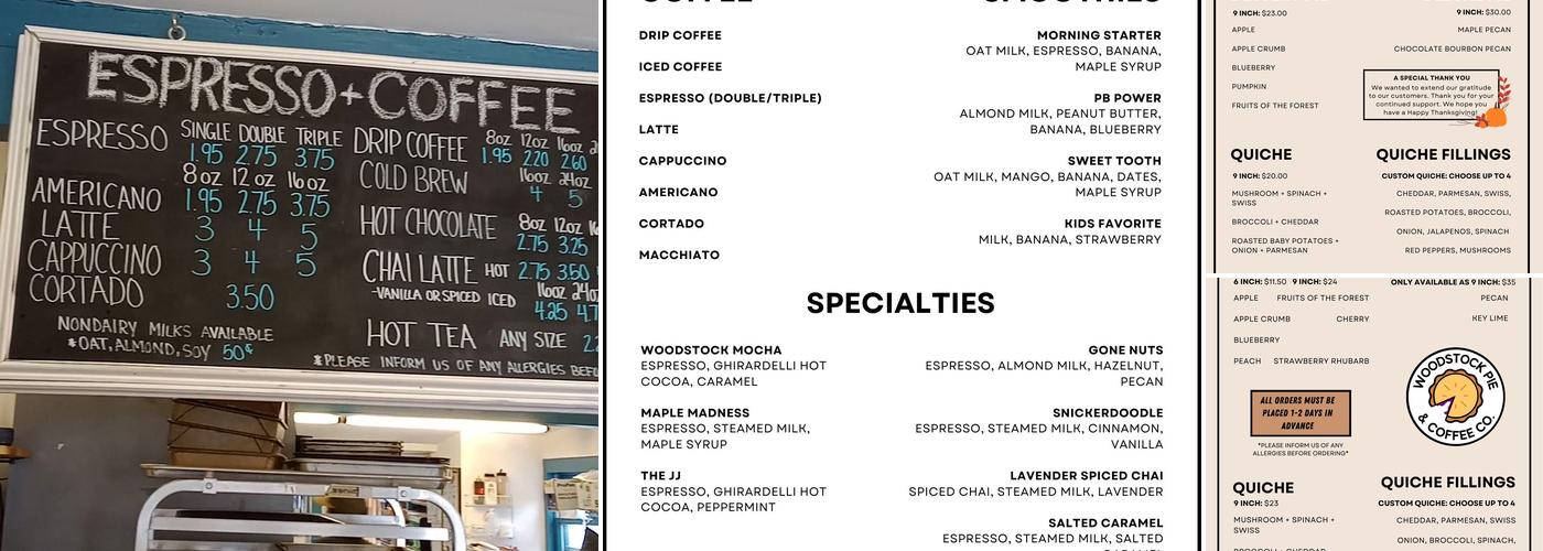 Woodstock pie and coffee company Menu
