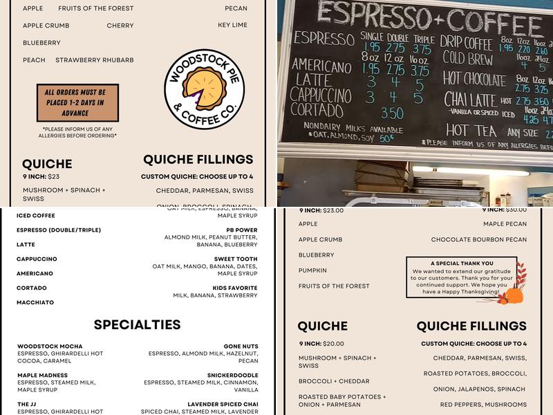 Woodstock pie and coffee company Menu
