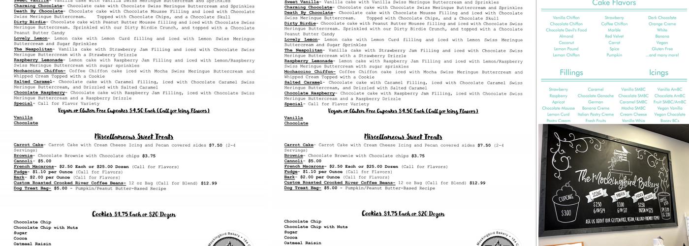 The Mockingbird Bakery Menu